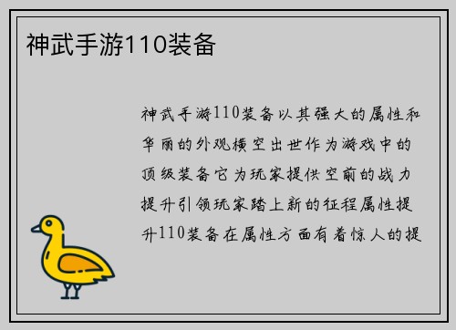 神武手游110装备